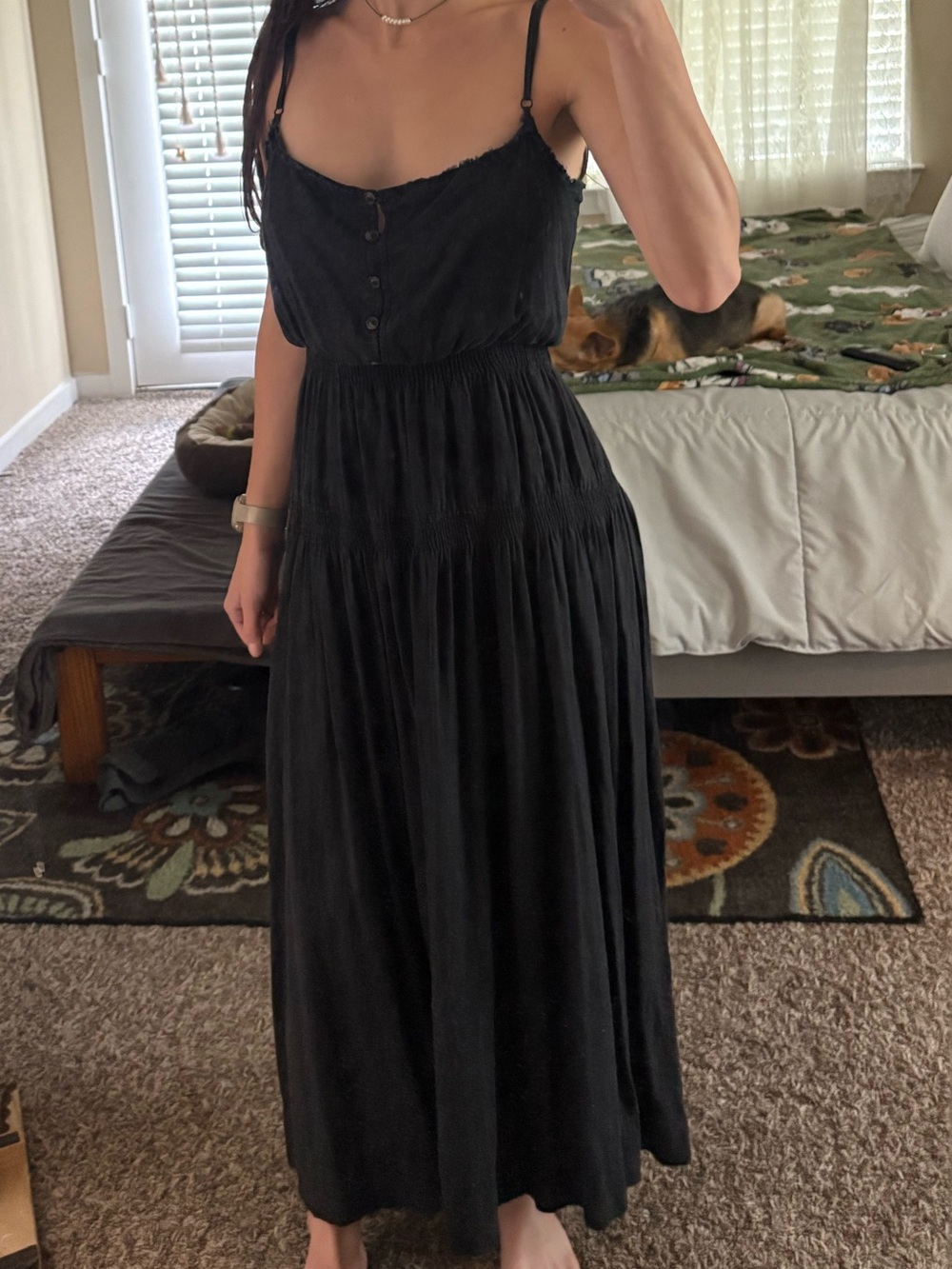 Urban Outfitters Black Button-Front Spaghetti Strap Maxi Dress